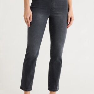 Good American Power Stretch Pull-On Straight Ankle Black Jeans, Size Small